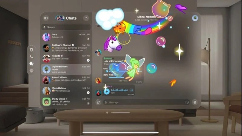 Telegram, ecco come sarà l'interfaccia dell'app sul Vision Pro di Apple