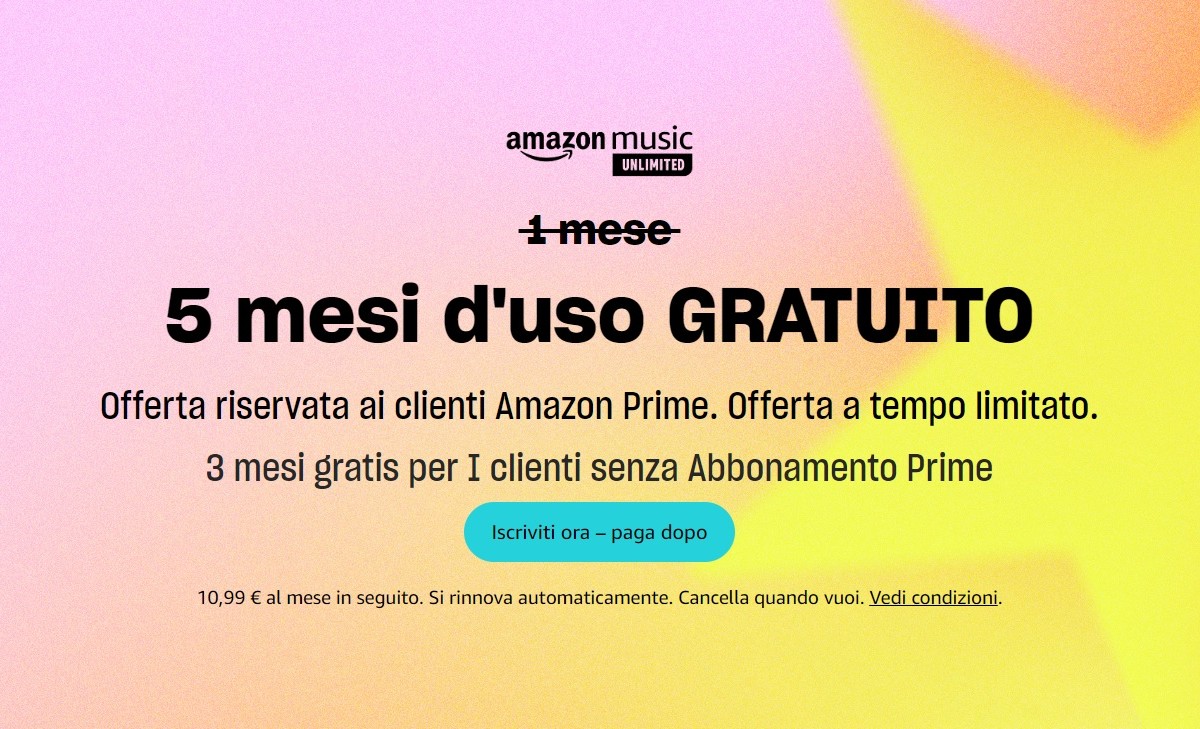 Amazon Music Unlimited, gratis per 5 mesi fino al 18 luglio. Scopri come  attivare - HDblog.it