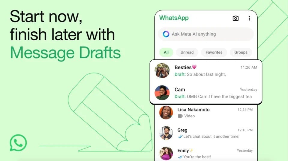 WhatsApp introduce le bozze dei messaggi: niente più scuse per le risposte mancate