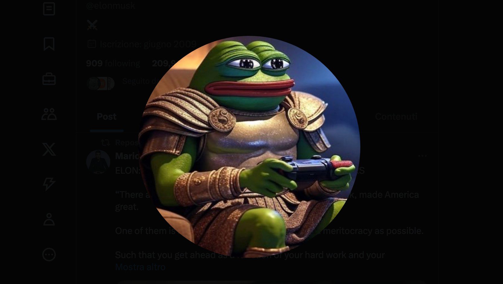 Elon Musk è Kekius Maximus su X, la sua immagine di profilo è Pepe the Frog