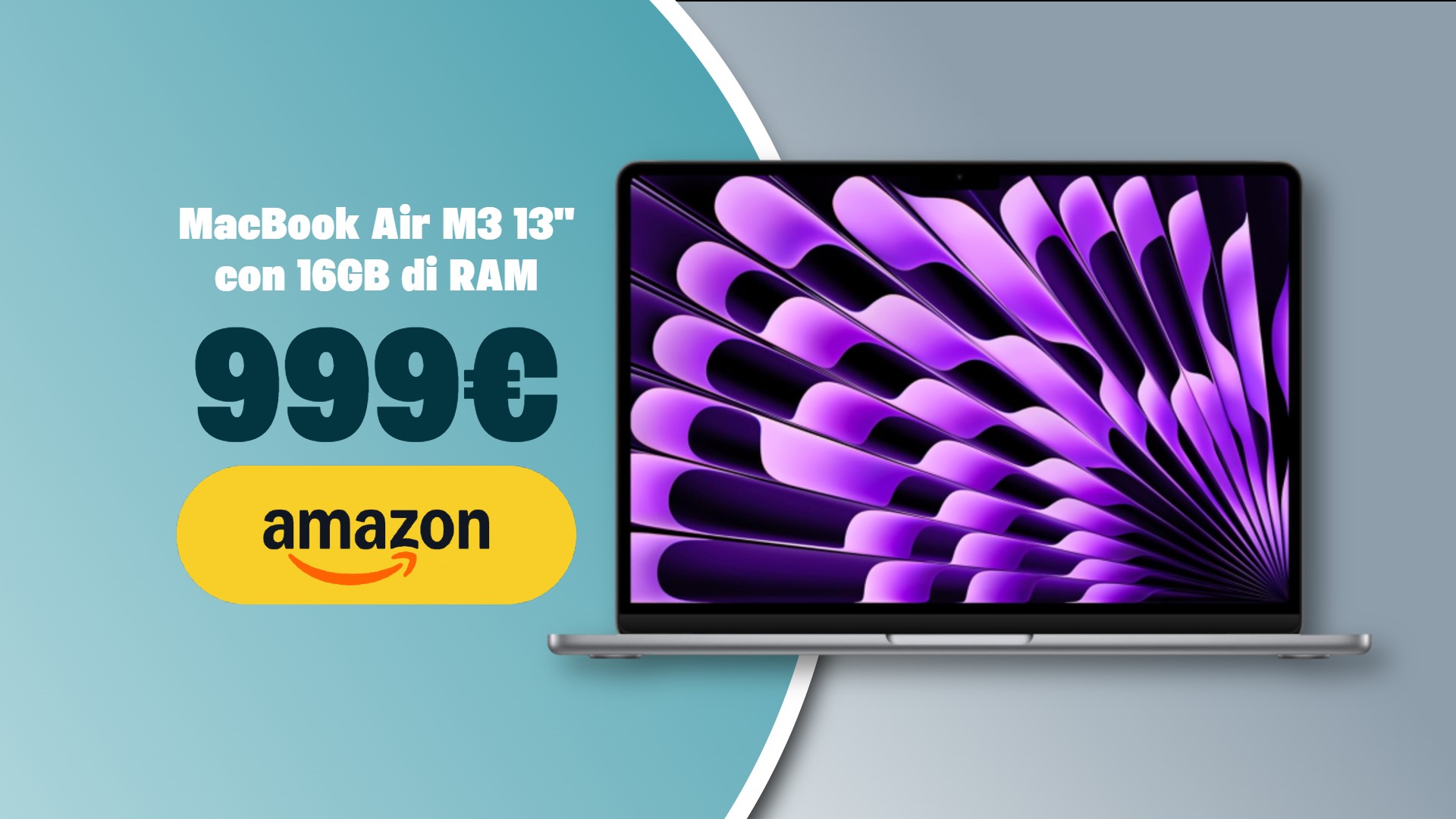 MacBook Air M3 con 16GB torna a 999€: sconto di 350€ su Amazon