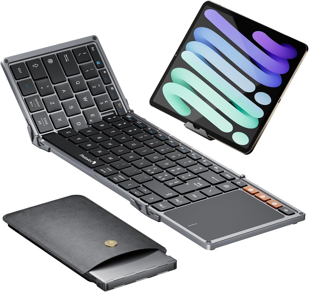 ProtoArc XK01 Plus Tastiera Pieghevole Bluetooth Retroilluminata - Full Size Con Touchpad, Per Viaggio, IPad, Smartphone