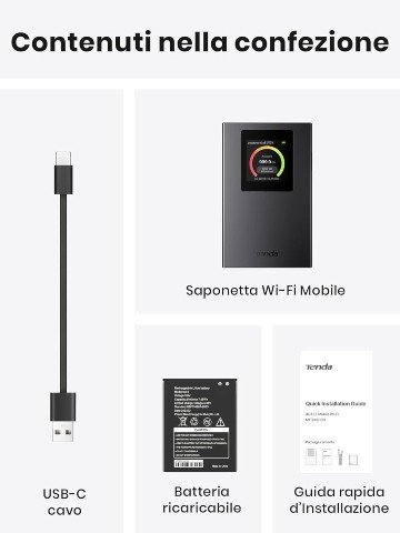 Router Portatile Tenda MF6 Con SIM, 4G Cat4 150 Mbps E WiFi 6, Schermo LCD E Batteria 2100 MAh