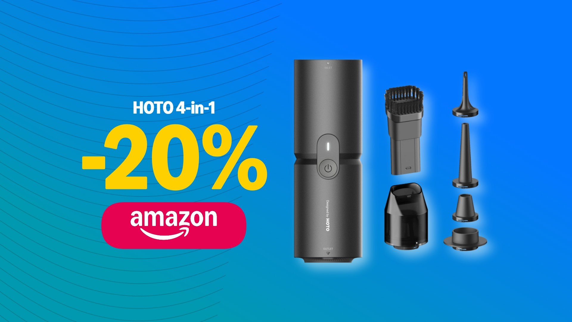 Aspirabriciole Senza Fili HOTO 4 In 1 – 15000Pa, Brushless, Per Auto, Kayak, Casa (Aspira, Soffia, Gonfia, Sottovuoto)