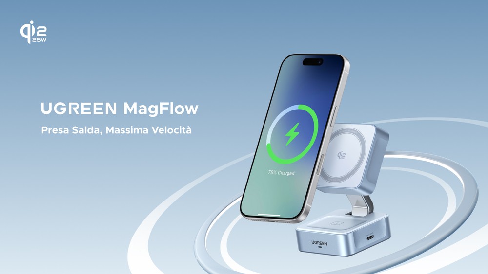 UGREEN MagFlow Caricatore Wireless, Stazione Di Ricarica