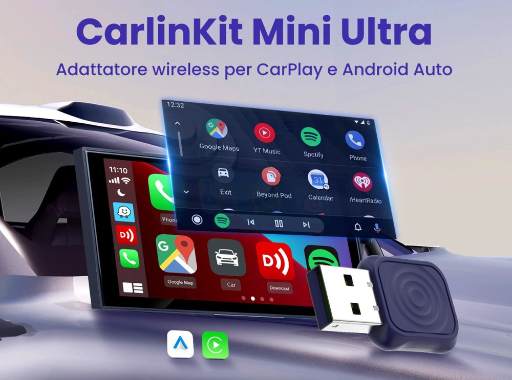 Compatibile IOS 10 Android 11 Adattatore Wireless CarPlay E Android Auto 3 In 1 - Upgrade 2025 Plug & Play Connettore Auto Bluetooth