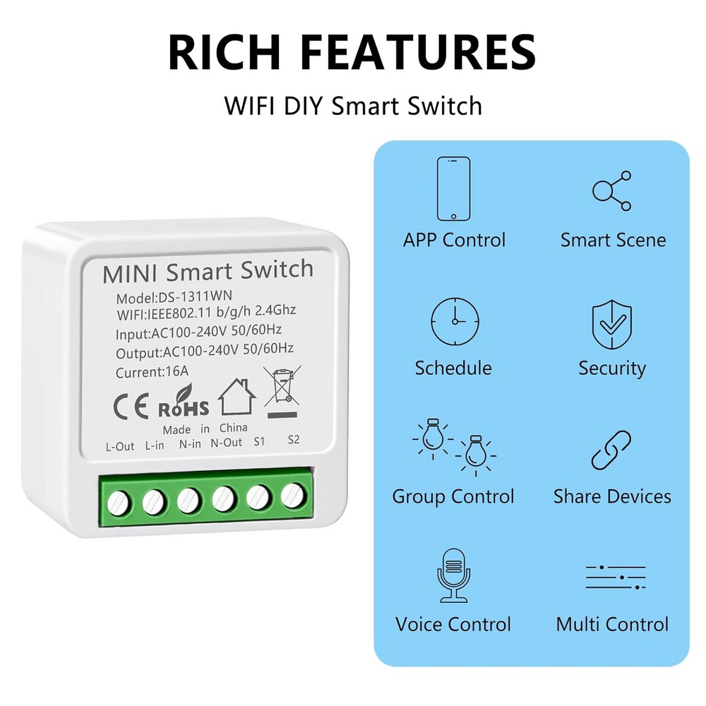 Kit Da 2 Moduli Smart Wi-Fi Da Incasso 1 Canale: Controllo Remoto Da App, Alexa E Google, Per Scatola 503