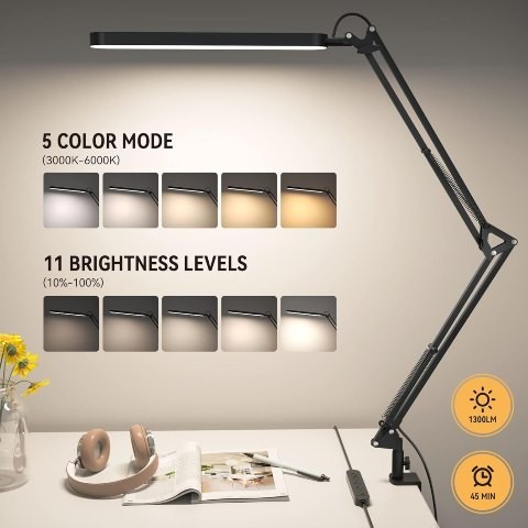 Lampada da scrivania a LED, lampada da scrivania regolabile, 5 modalità di illuminazione, 10