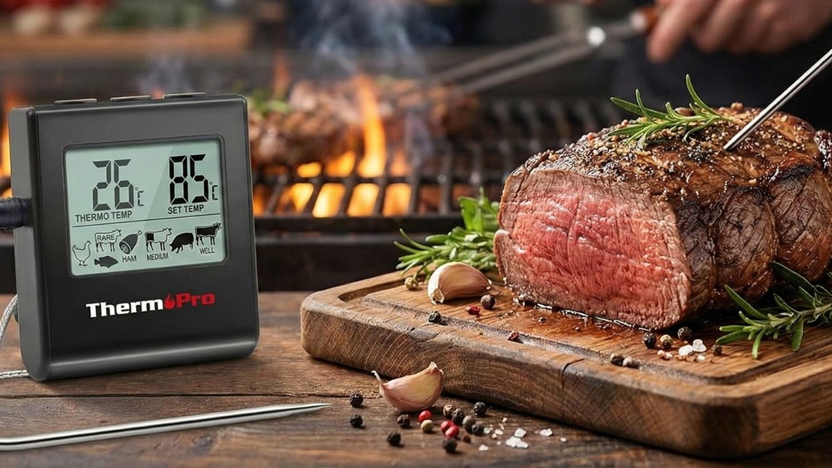 Pakinui Termometro Carne Confezione da 2, Termometro BBQ con APP, IP67 Impermeabile Termometro Carne Wireless per Barbecue, Forno, Griglia, Cucina, Girarrosto