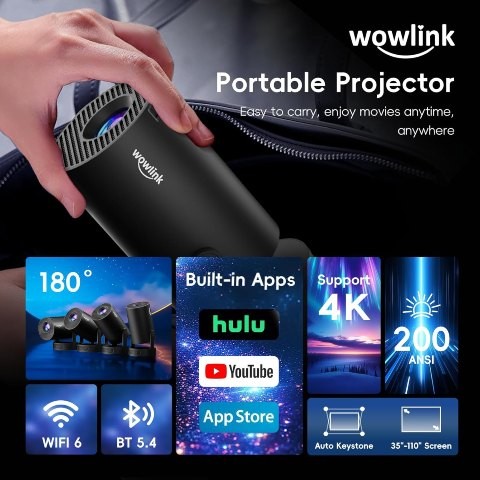Mini Proiettore Portatile VF27004JS Con WiFi E Bluetooth | Altoparlante Incorporato, Supporto 1080P, Per Uso Esterno E Camera Da Letto