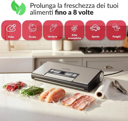Fiorito Creazioni Johnson - Macchina Sottovoto Per Alimenti Professionale - Cassa In Acciaio Inox Con Doppia Velocità E Saldatura Automatica