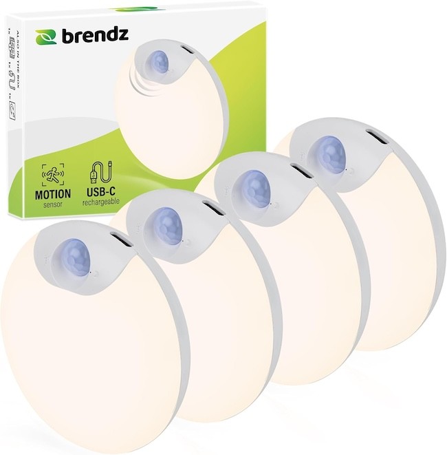 Luce LED Rotonda Brendz Per Armadio, Dimmerabile E Ricaricabile USB-C, 3 Temperature Colore, Attacco Magnetico, Nera