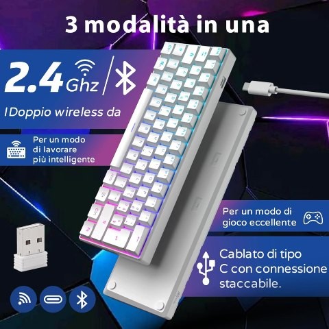 Tastiera Meccanica Gaming HXSJ V900 &ndash; 60% 61 Tasti, LED Arcobaleno, USB