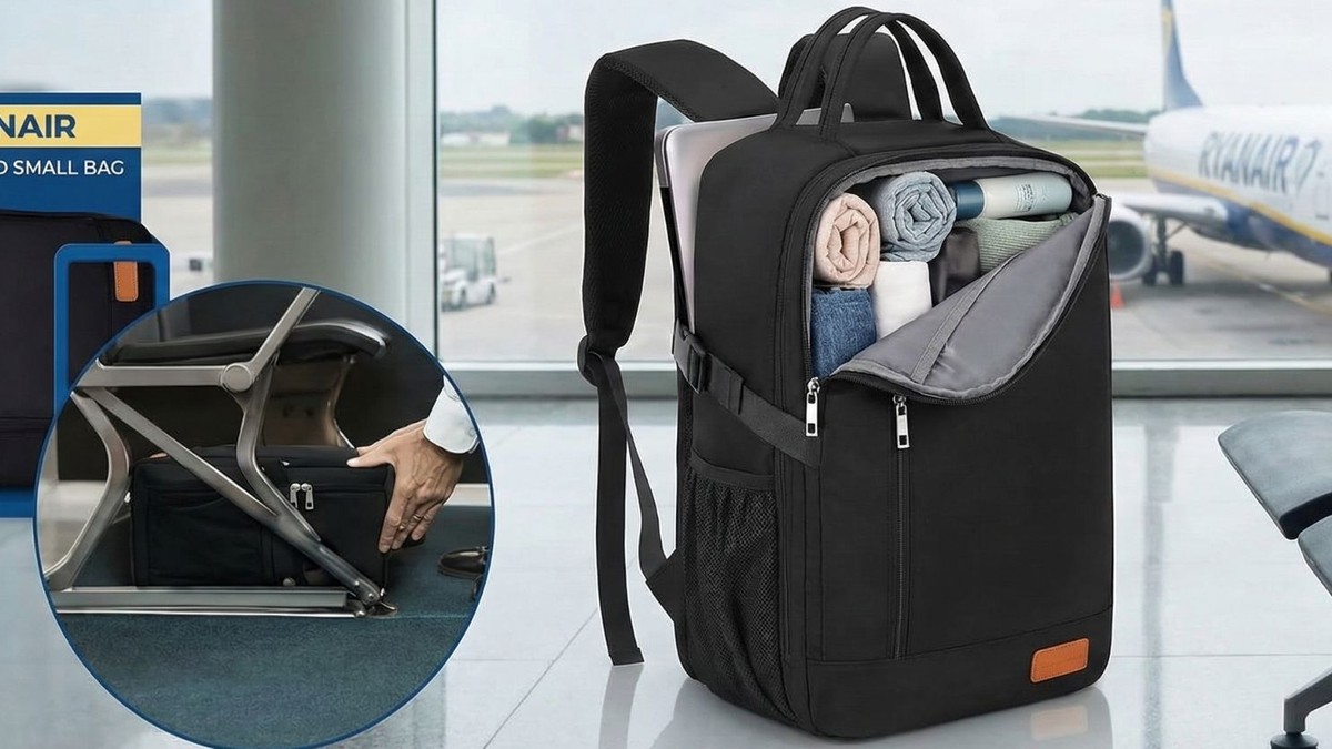 Zaino Ryanair 40x20x25 – Bagaglio A Mano Piccolo Da Viaggio, Borsa Da Cabina Per Aereo (Nero, 20 Litri)