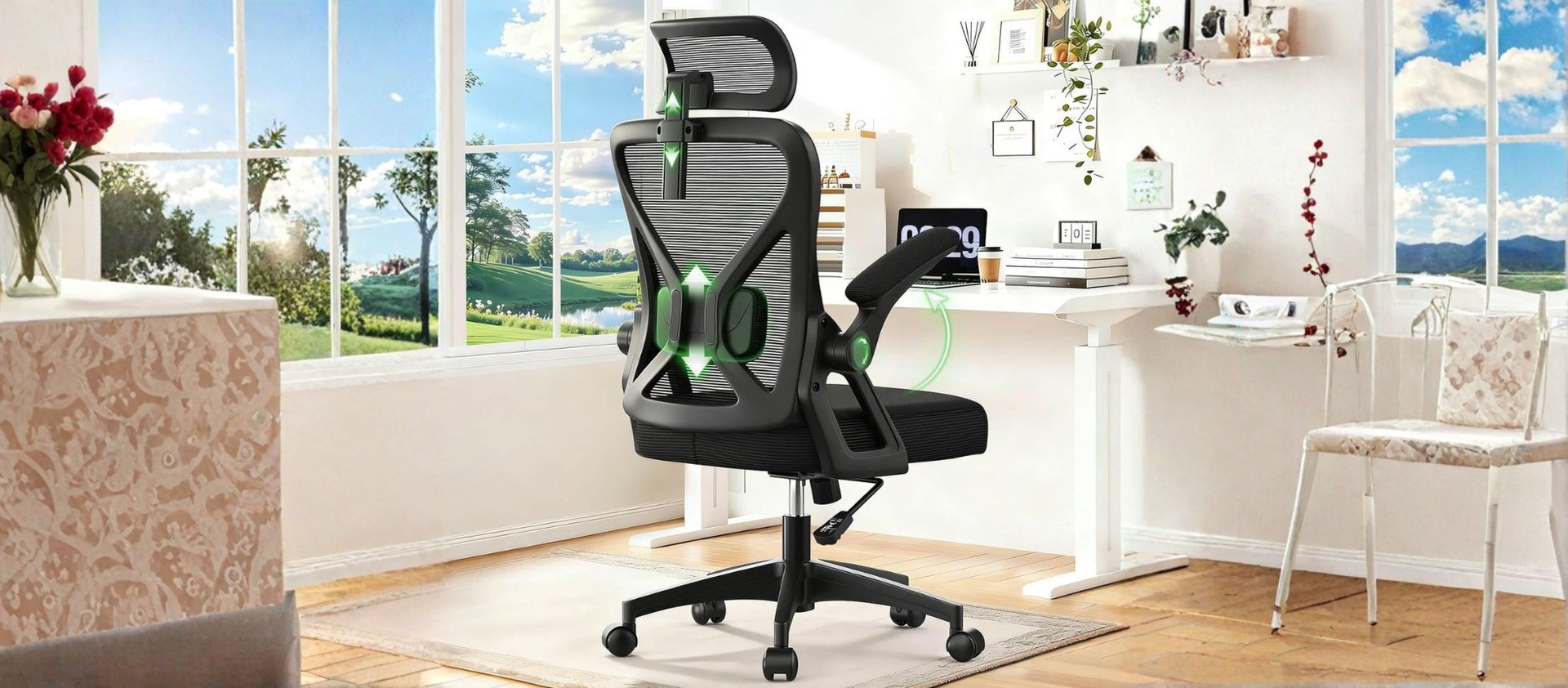 Sedia Da Ufficio Ergonomica Con Schienale Alto – Supporto Lombare Regolabile, Poggiatesta E Braccioli Ribaltabili, Rete Traspirante Per Lavoro E Gaming
