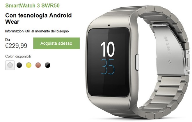 Sony SmartWatch 3 in metallo disponibile anche in Italia a