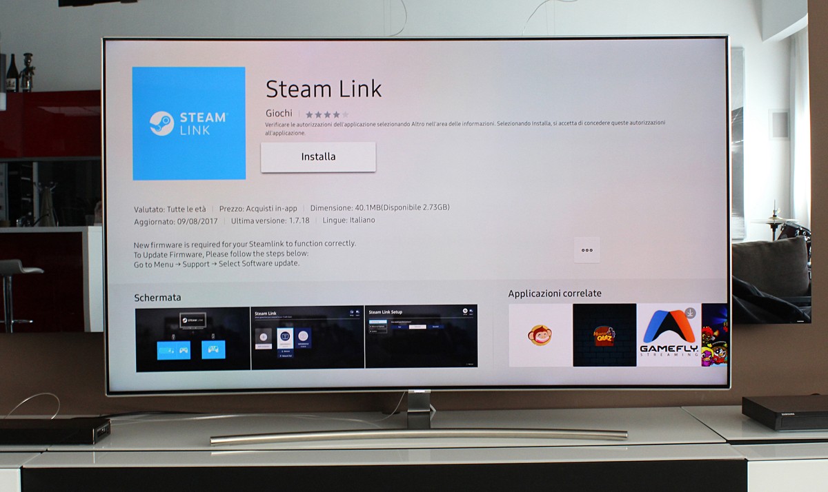 App Steam Link: streaming dei giochi PC da Steam su TV Samsung anche in