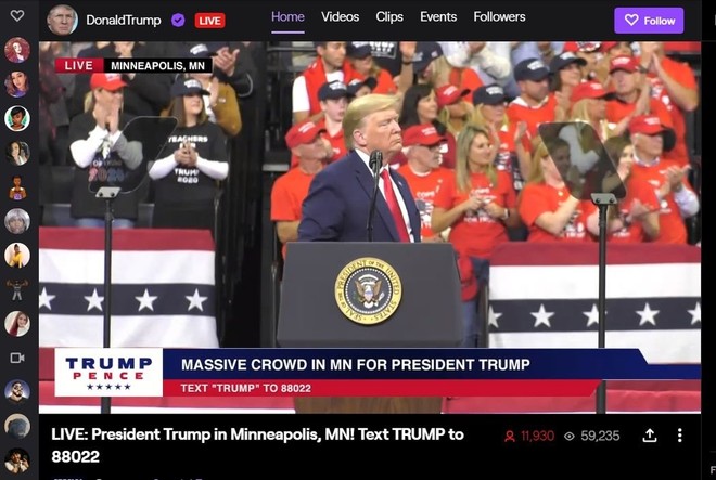 Twitch sospende l'account della campagna del Presidente Trump