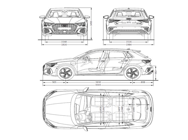 Dimension Audi A3 Sportback, volume coffre et électrification